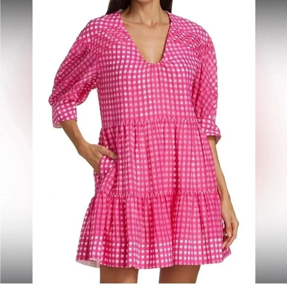 Tanya Taylor Dresses & Skirts - Tanya Taylor Women’s Pink White Cayla Check Mini Dress Short Sleeve